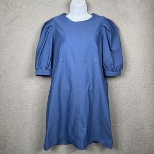 Sara Campbell Dress Womens M Blue Stretch Lagenlook‎ Minimalist Modest Prairie